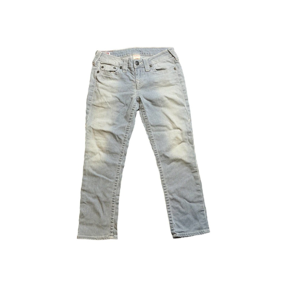 TRUE RELIGION LIZZY Womens Cropped Jeans Stripe Size 28